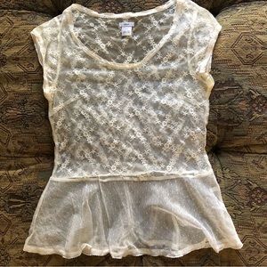 Aerie Sheer Mesh Embroidered Top Cream/Off-White Size XS Peplum